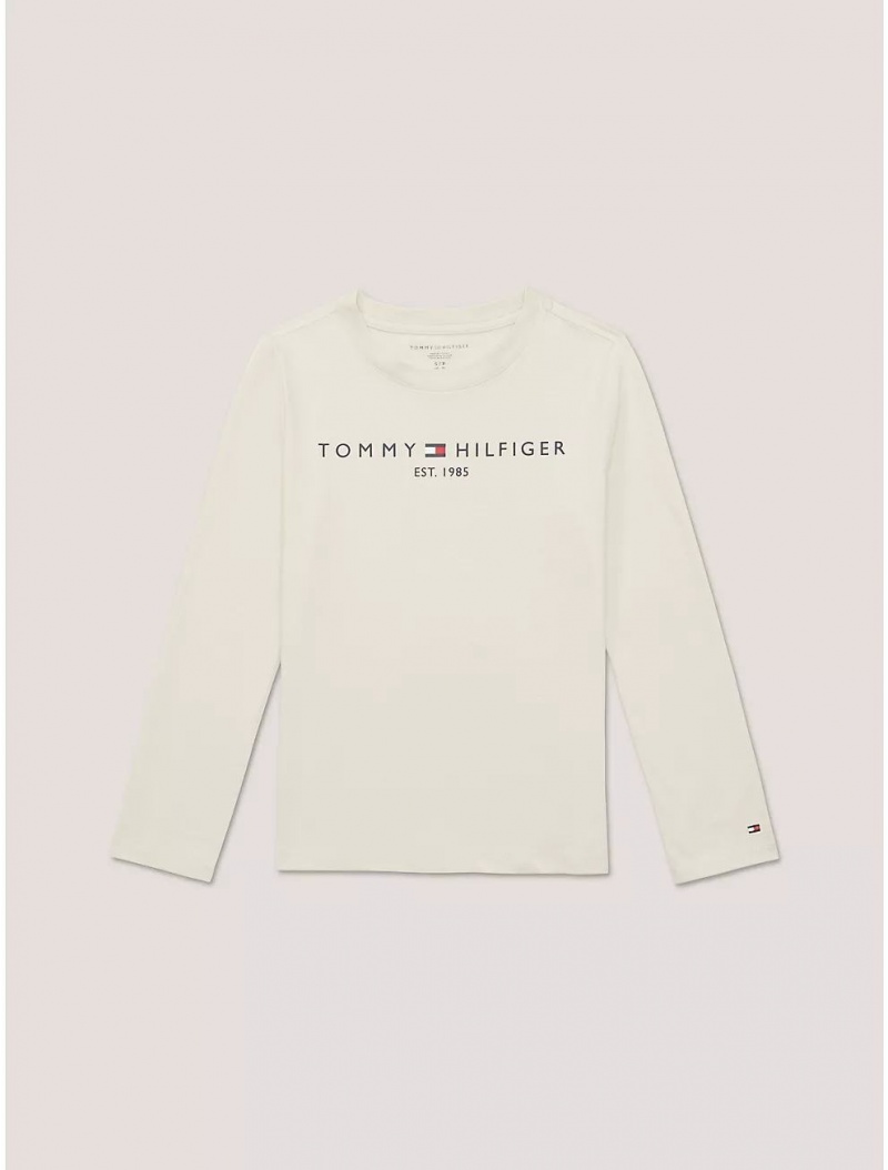 Tommy Hilfiger Kids\' Tommy Logo Long-Sleeve T-Shirt T-Shirts Stony Beige | 1487-DPHOR