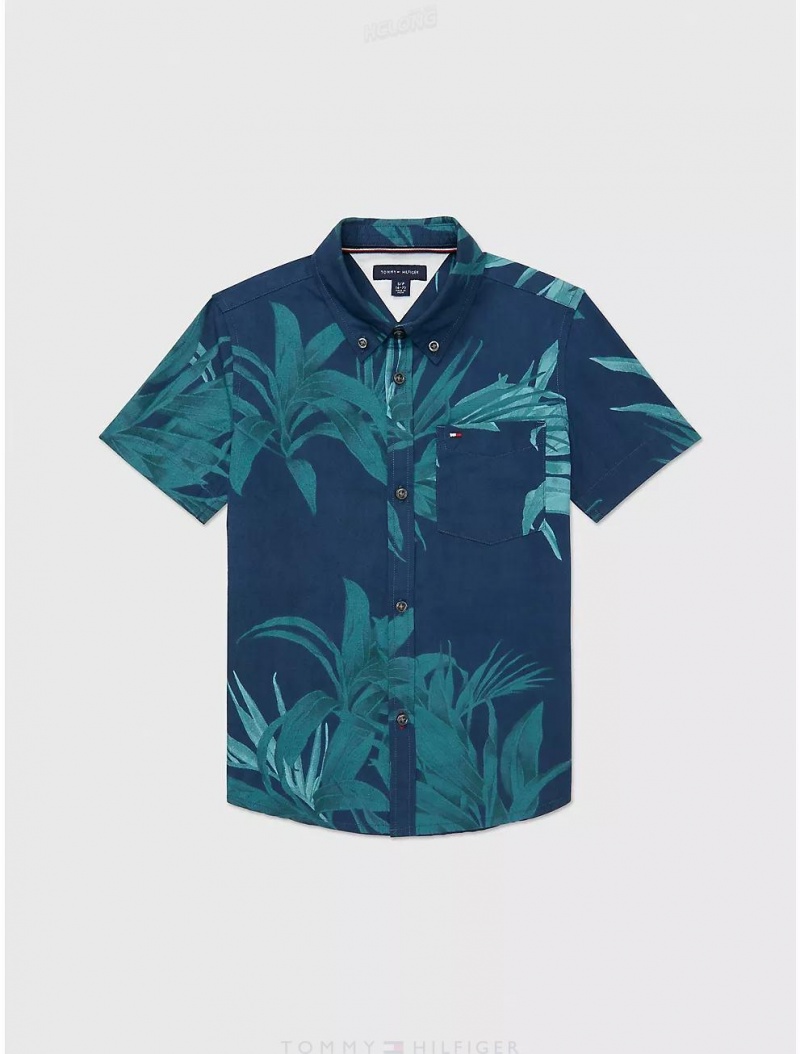 Tommy Hilfiger Kids' Tropical Print Shirt Shirts Desert Sky | 5023-UYOBN