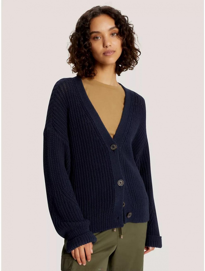 Tommy Hilfiger Knit V-Neck Cardigan Sweaters Desert Sky | 3654-LDPWJ