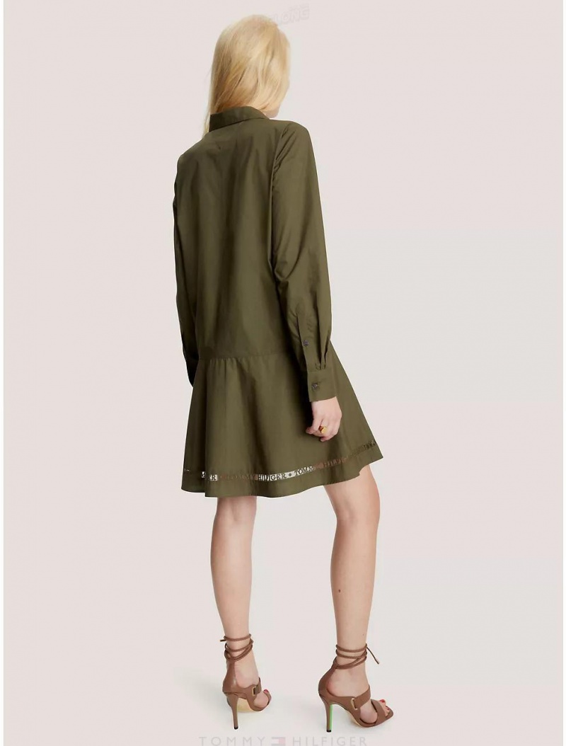 Tommy Hilfiger Lace Logo Hem Shirtdress Dresses & Skirts Army Green | 5231-HNJQO