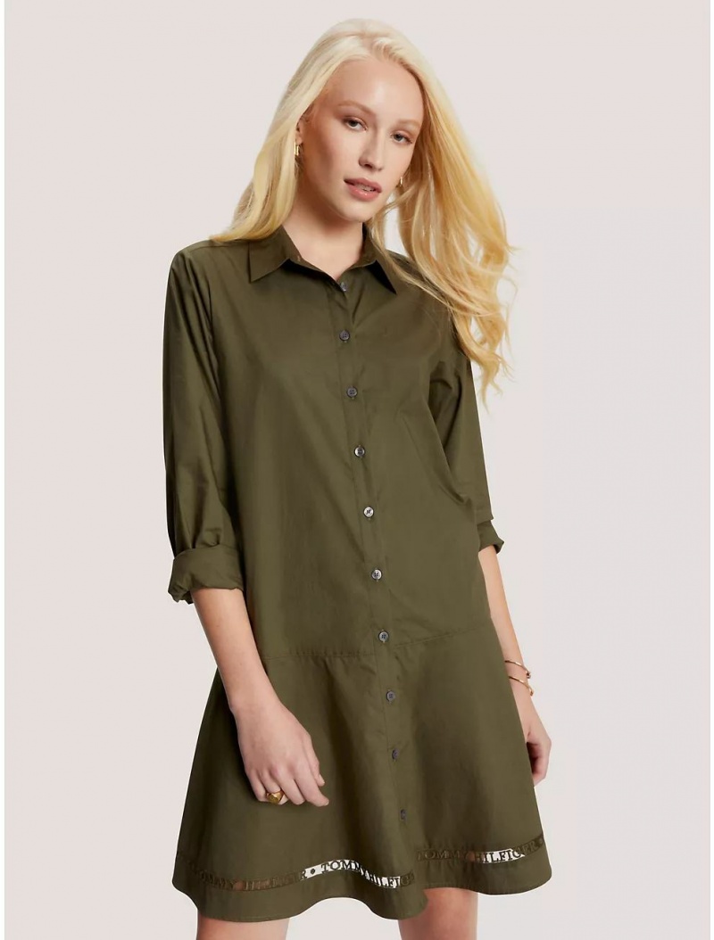 Tommy Hilfiger Lace Logo Hem Shirtdress Dresses & Skirts Army Green | 5231-HNJQO