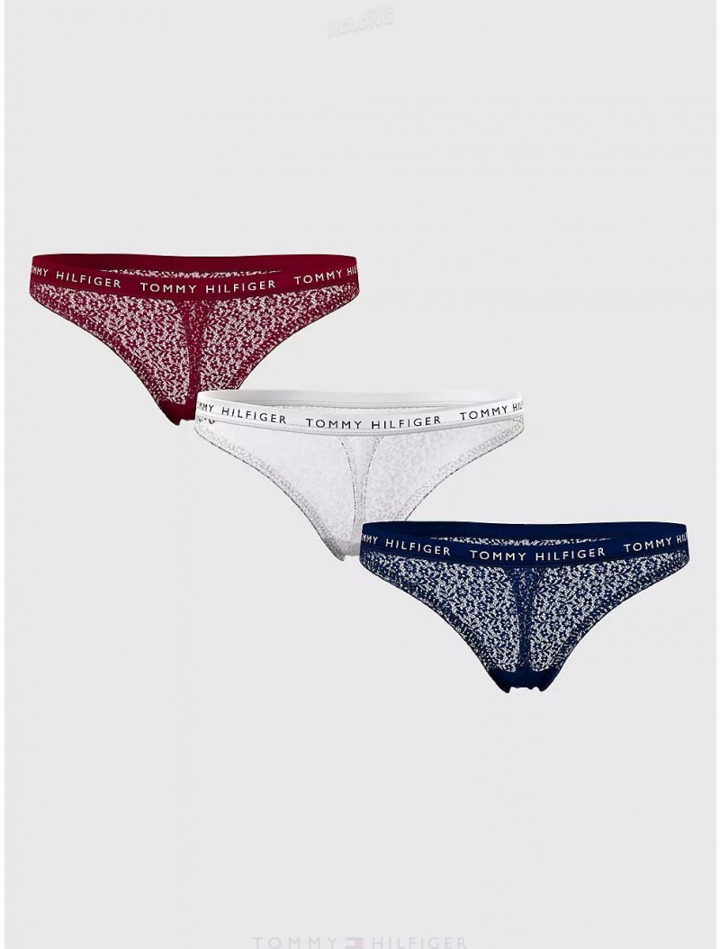 Tommy Hilfiger Lace Thong 3-Pack Panties Desert Sky/White/Rouge | 0987-SLMWD