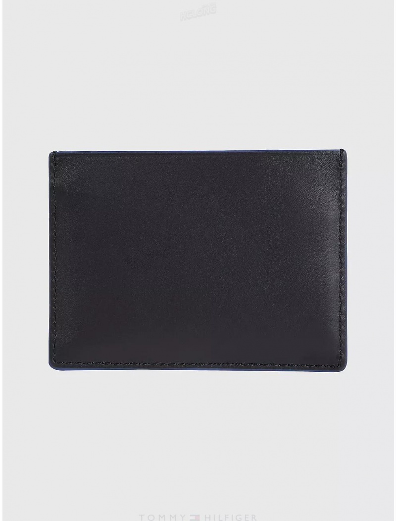 Tommy Hilfiger Leather Card Holder Wallets Black | 6375-MNWIT