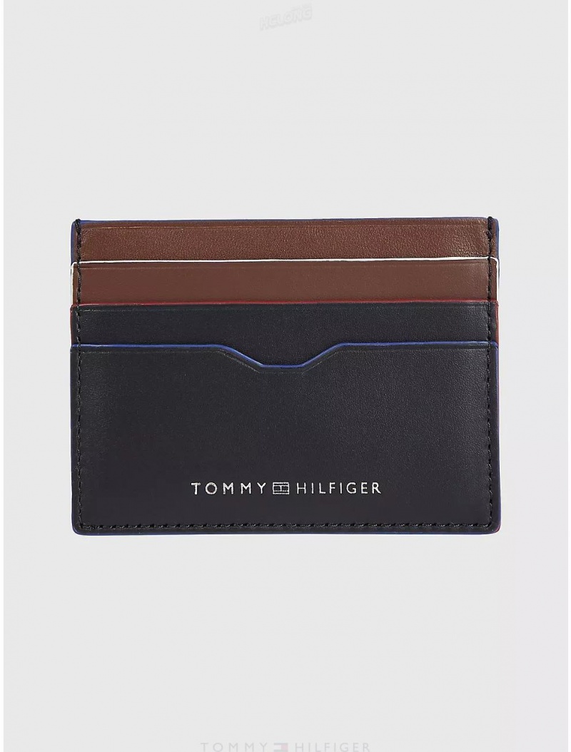 Tommy Hilfiger Leather Card Holder Wallets Black | 6375-MNWIT