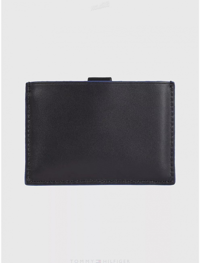 Tommy Hilfiger Leather Card Wallet Wallets Black | 5091-CZTML