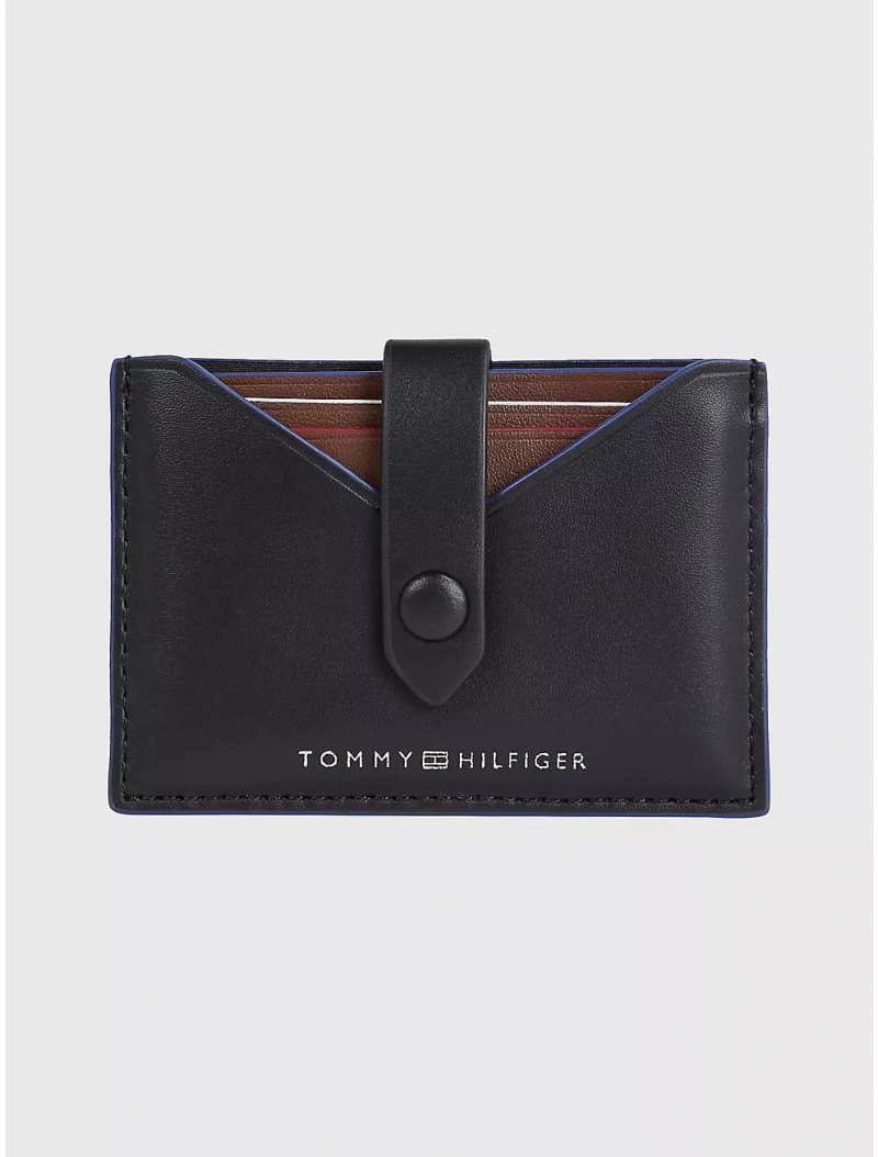 Tommy Hilfiger Leather Card Wallet Wallets Black | 5091-CZTML