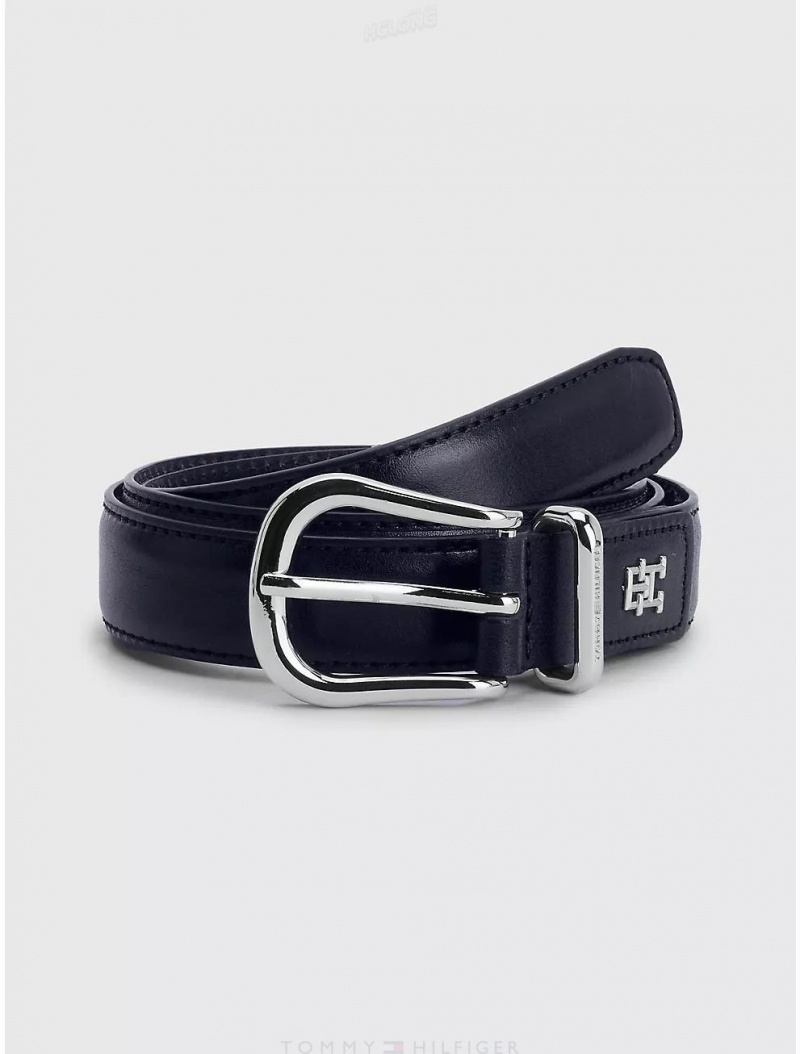 Tommy Hilfiger Leather Casual Belt Belts Space Blue | 1839-IBHNS