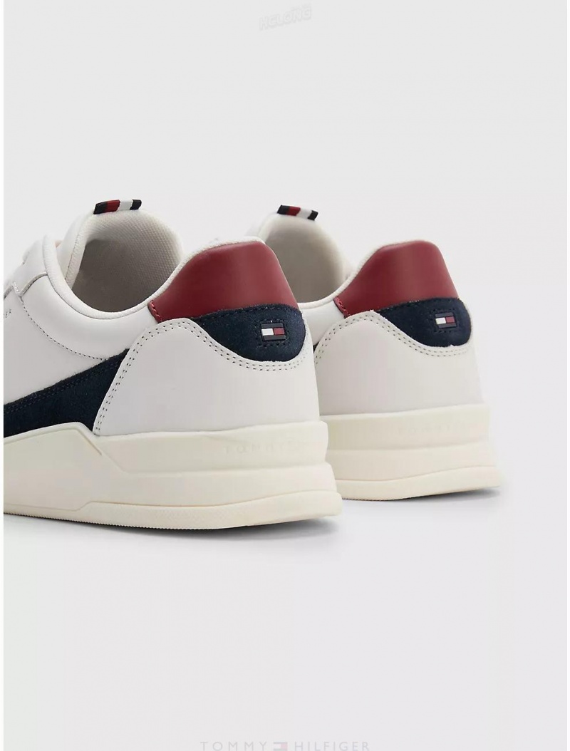 Tommy Hilfiger Leather Cupsole Sneaker Shoes Weathered White | 5214-KLMSR