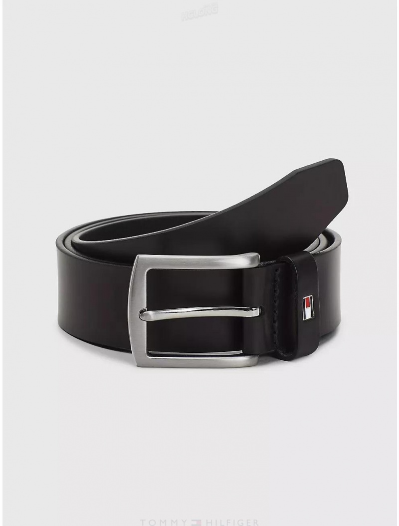 Tommy Hilfiger Leather Flag Belt Belts Black | 8931-VBQHA