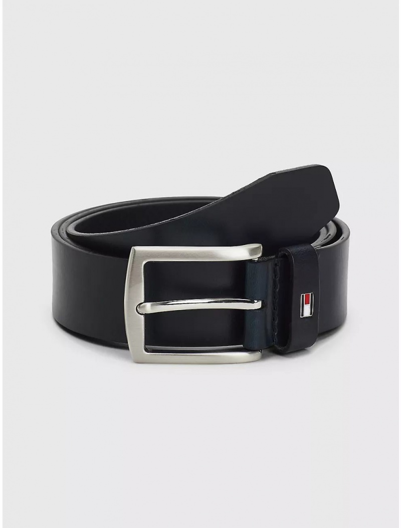 Tommy Hilfiger Leather Flag Belt Belts Midnight | 5374-AQBTN