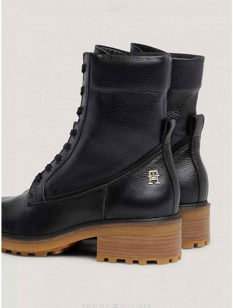 Tommy Hilfiger Leather Lace-Up Boot Shoes Black | 3482-XGEFA