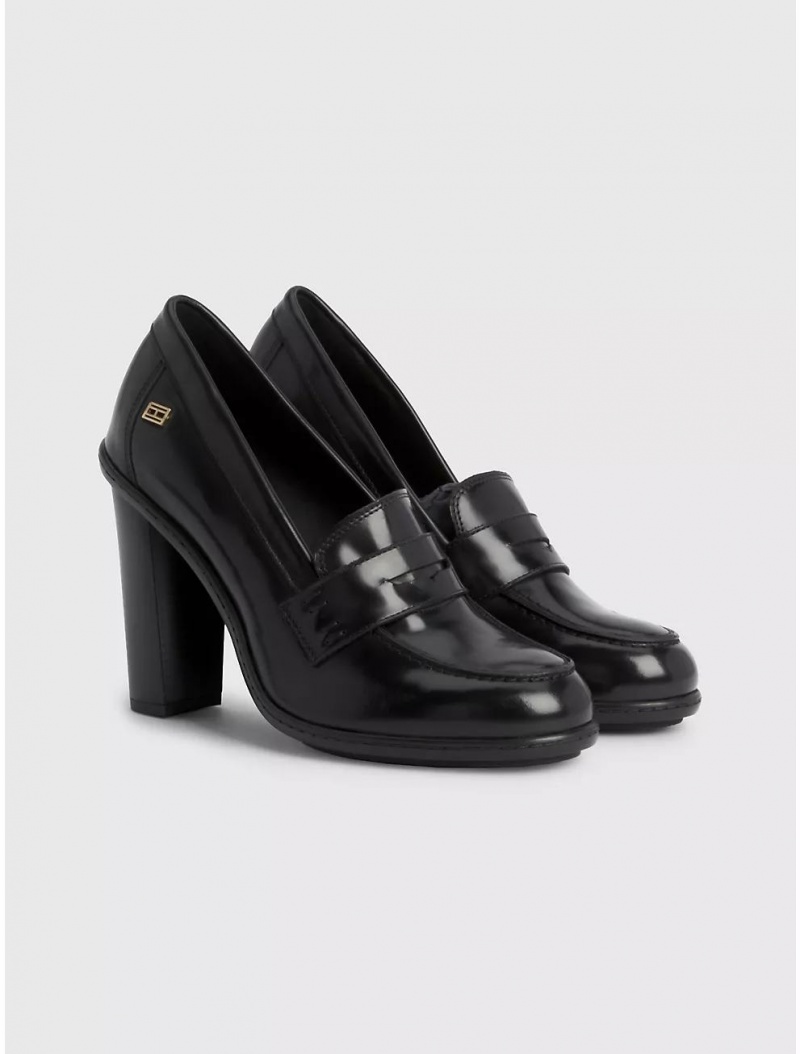 Tommy Hilfiger Leather Loafer Pump Shoes Black | 1734-DHCIV