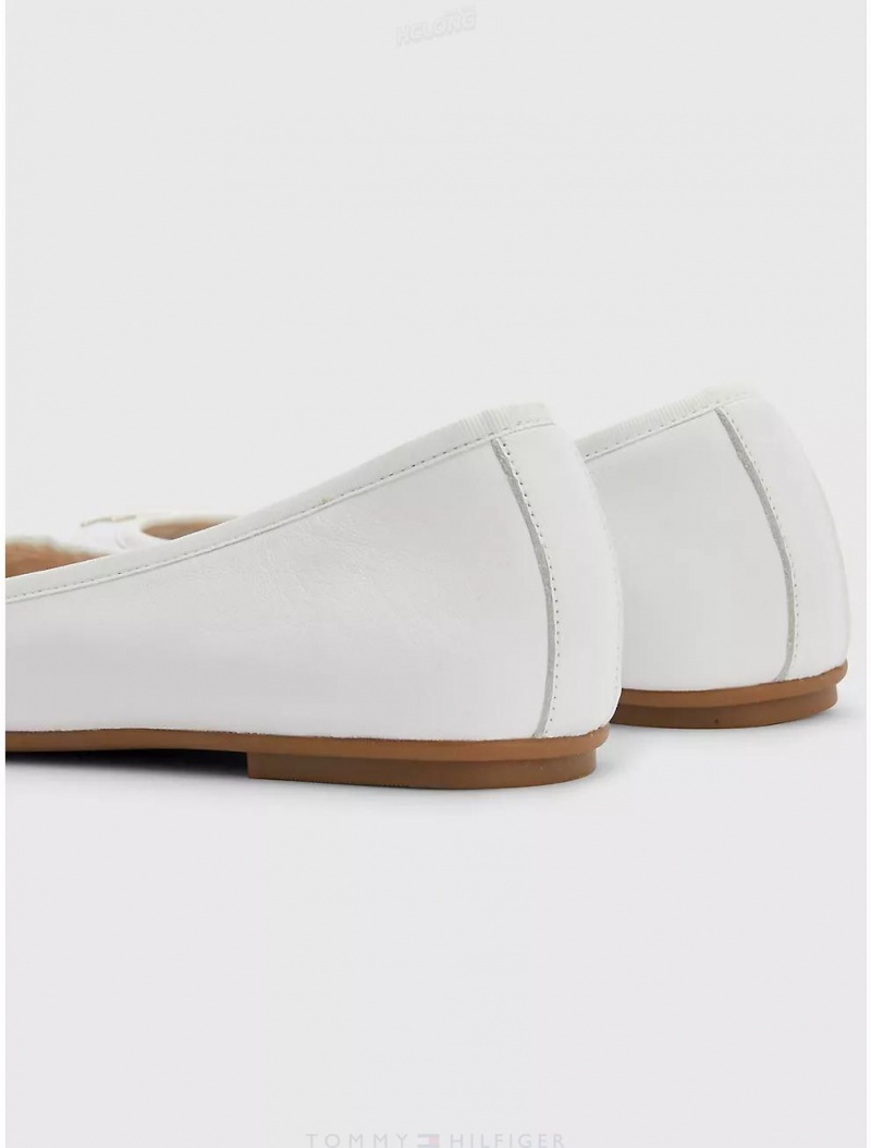 Tommy Hilfiger Leather Logo Ballet Flat Shoes White/Ecru | 8910-JVTPC