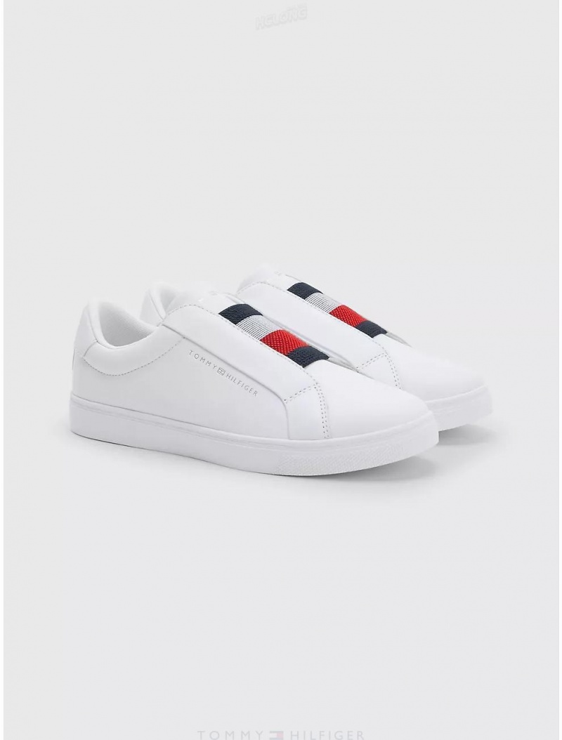 Tommy Hilfiger Leather Slip-On Sneaker Shoes White | 7136-QVPJB