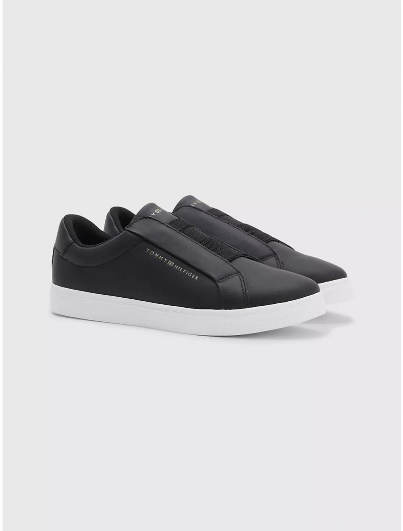 Tommy Hilfiger Leather Slip-On Sneaker Shoes Black | 0675-BJXNE