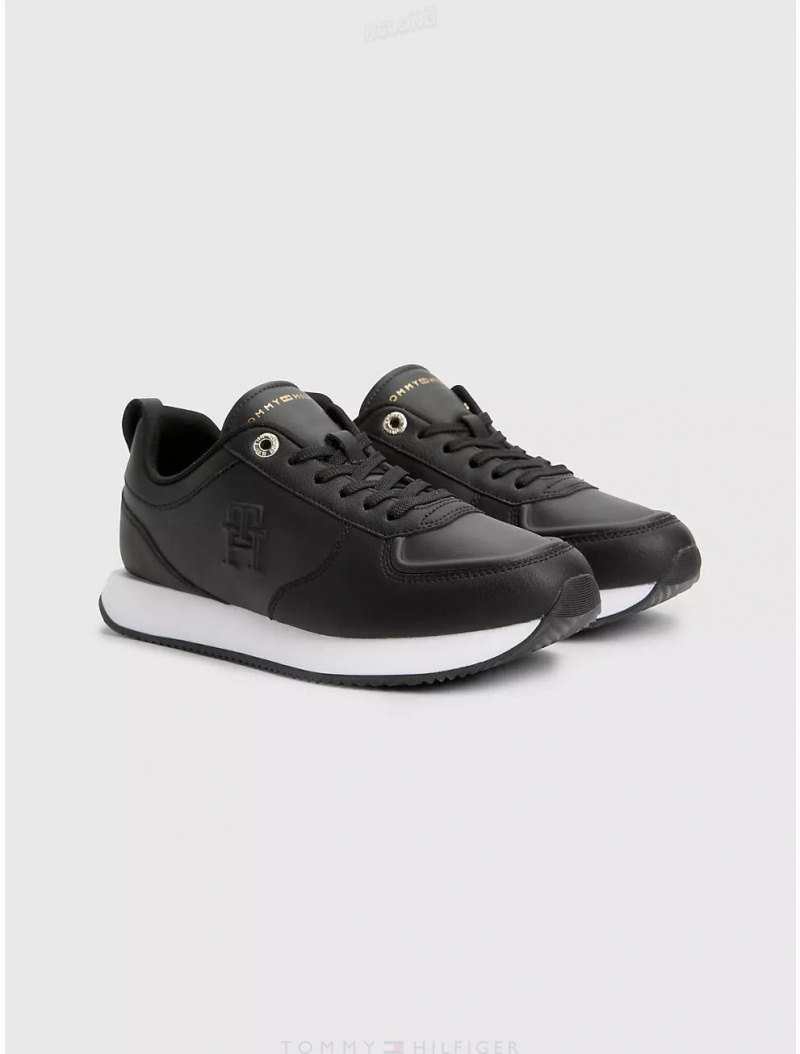 Tommy Hilfiger Leather TH Sneaker Shoes Black | 0329-IJUZV