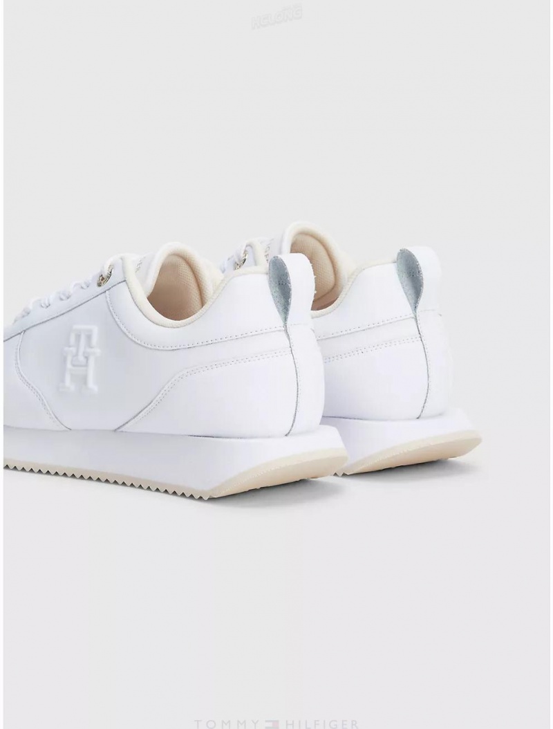 Tommy Hilfiger Leather TH Sneaker Shoes White | 0649-VMIYH