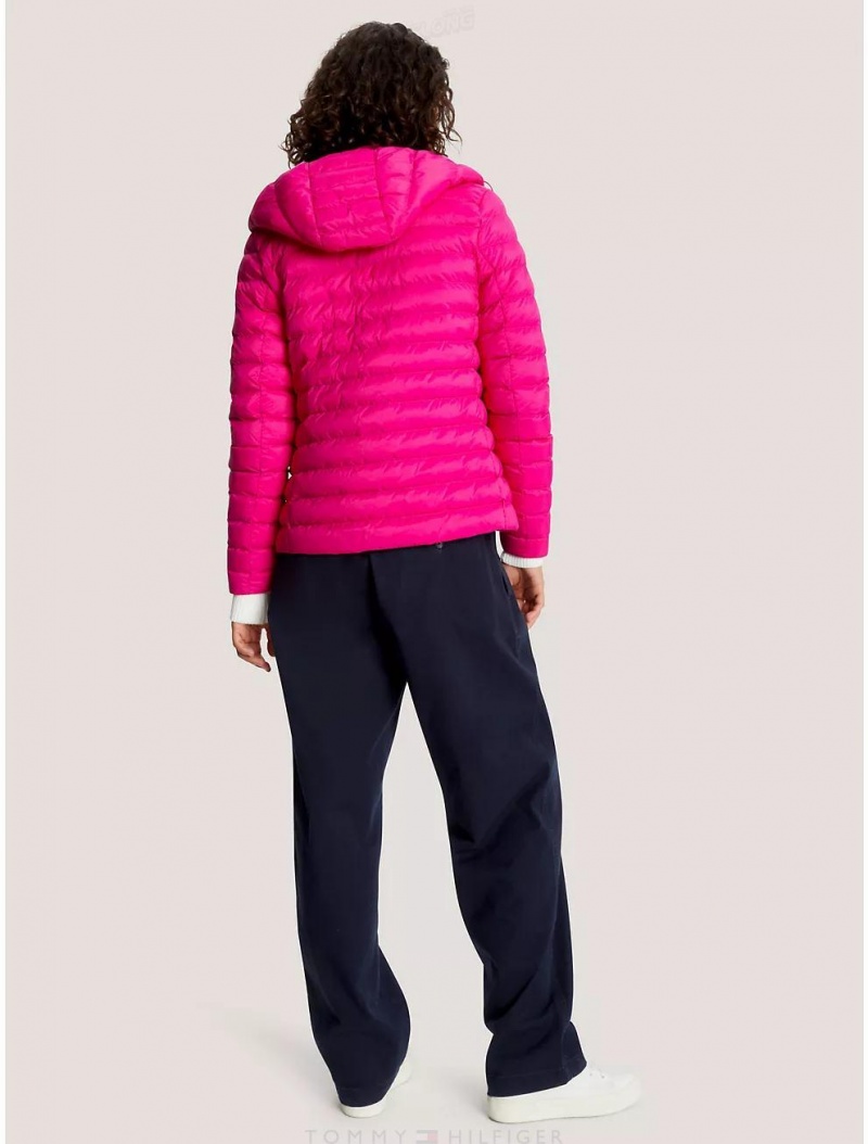 Tommy Hilfiger Lightweight Hooded Puffer Jacket Jackets Eccentric Magenta | 4207-ZSKYC