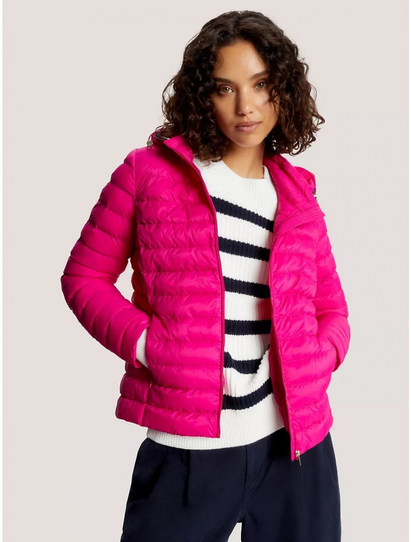 Tommy Hilfiger Lightweight Hooded Puffer Jacket Jackets Eccentric Magenta | 4207-ZSKYC