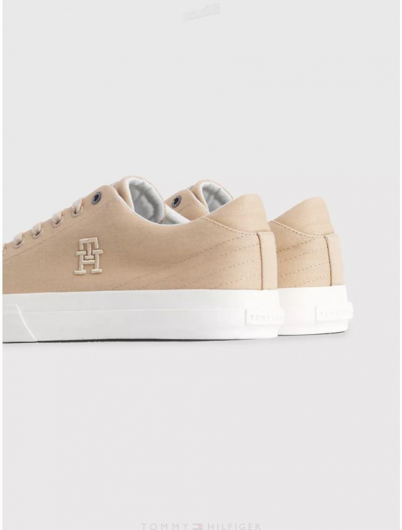 Tommy Hilfiger Linen-Cotton Sneaker Shoes Clayed Pebble | 2148-XZPBF