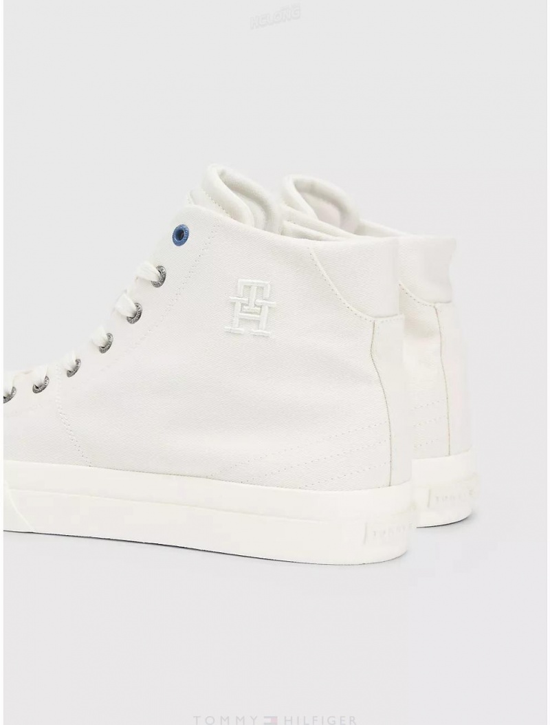 Tommy Hilfiger Linen and Cotton High-Top Shoes Weathered White | 0319-DPUAM