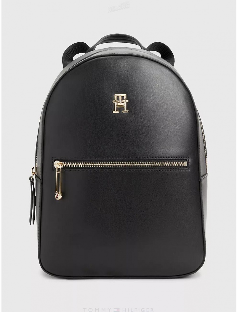 Tommy Hilfiger Logo Backpack Bags Black | 7498-QYAXI