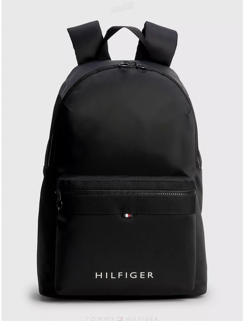 Tommy Hilfiger Logo Backpack Bags Black | 9301-KZYUT