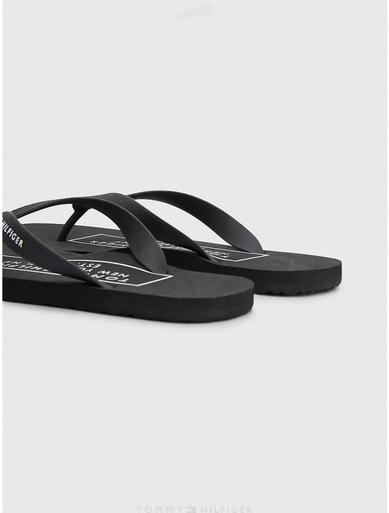 Tommy Hilfiger Logo Beach Sandal Shoes Black | 8193-KYIWH