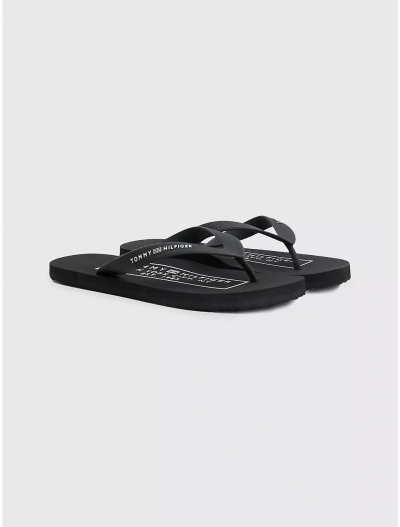 Tommy Hilfiger Logo Beach Sandal Shoes Black | 8193-KYIWH