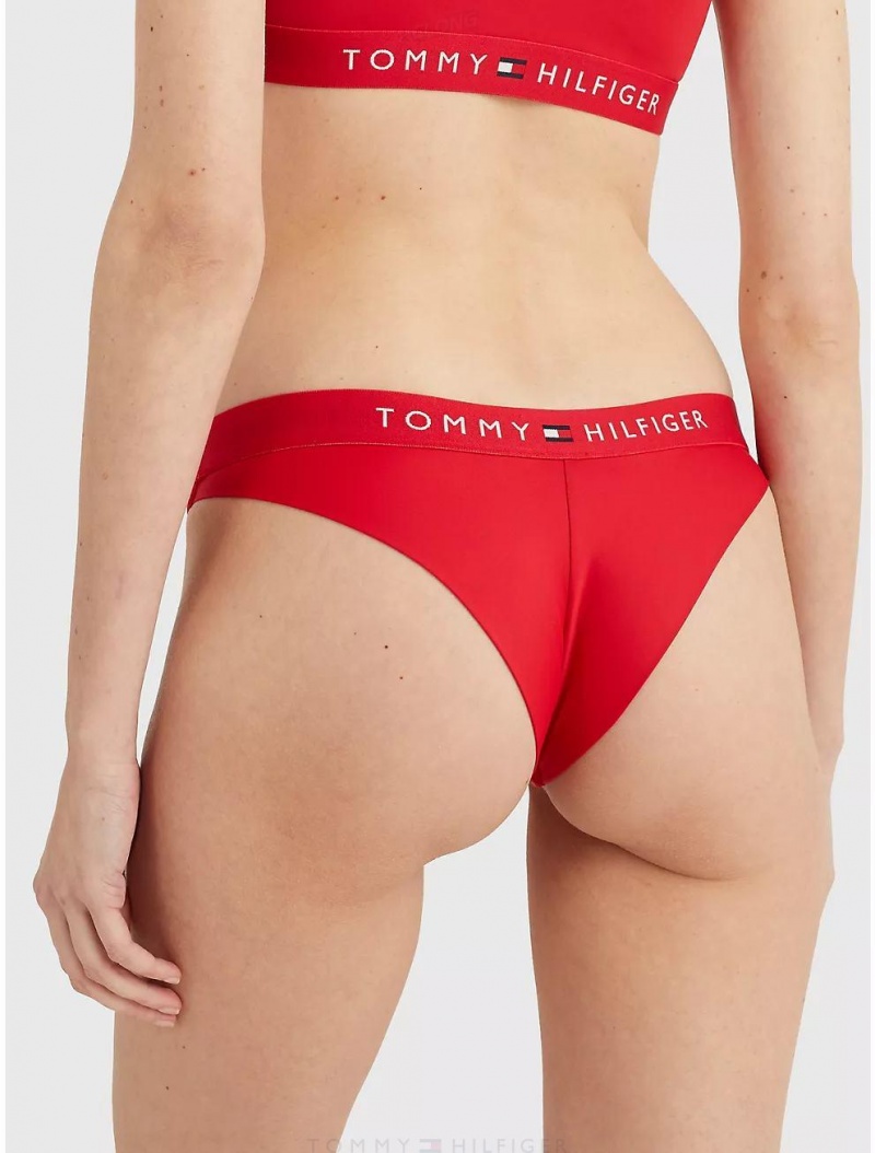 Tommy Hilfiger Logo Brazilian Bikini Bottom Swimwear Primary Red | 4175-DVYXM