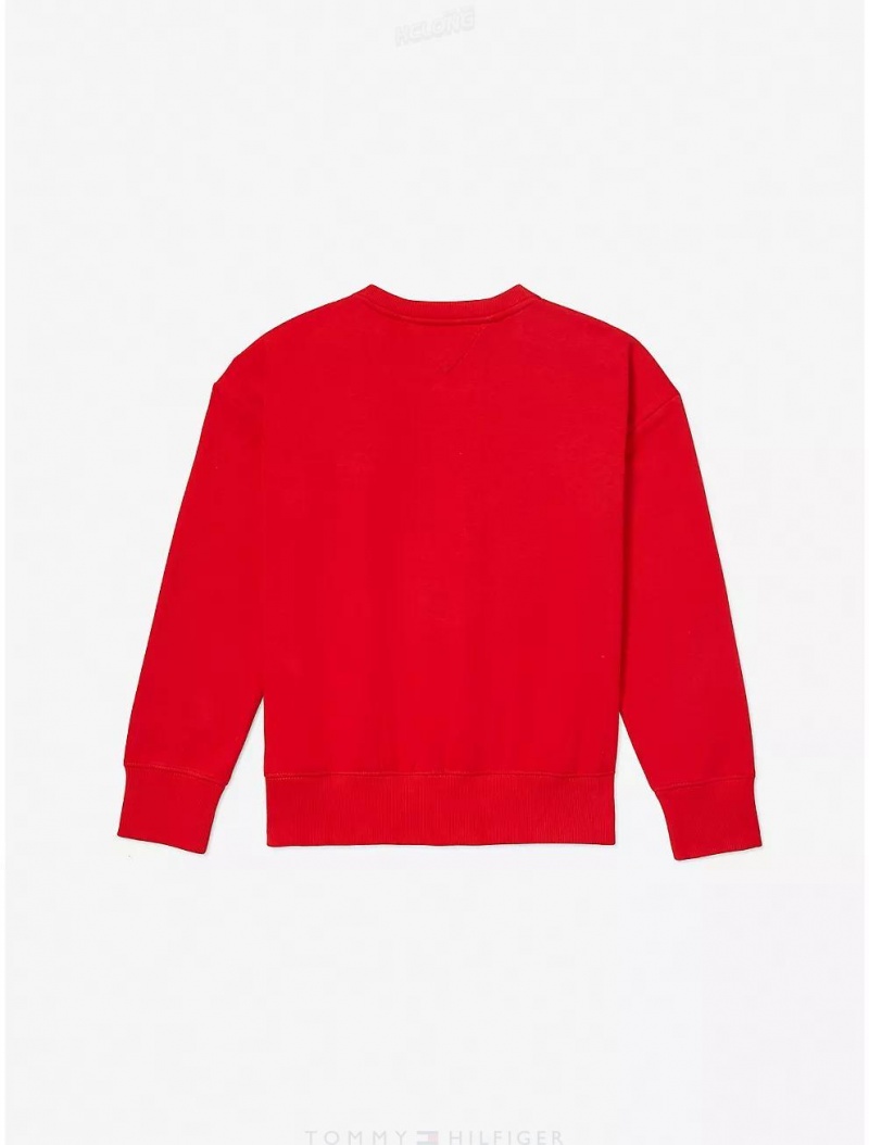 Tommy Hilfiger Logo Crewneck Sweatshirt Tops Blush Red | 6092-KZYPI