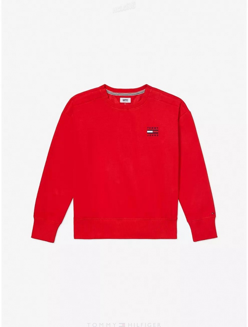 Tommy Hilfiger Logo Crewneck Sweatshirt Tops Blush Red | 6092-KZYPI