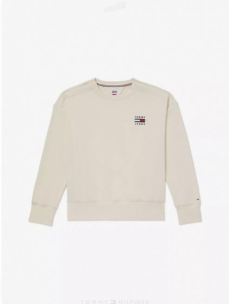 Tommy Hilfiger Logo Crewneck Sweatshirt Tops White Swan | 4965-HZDIO