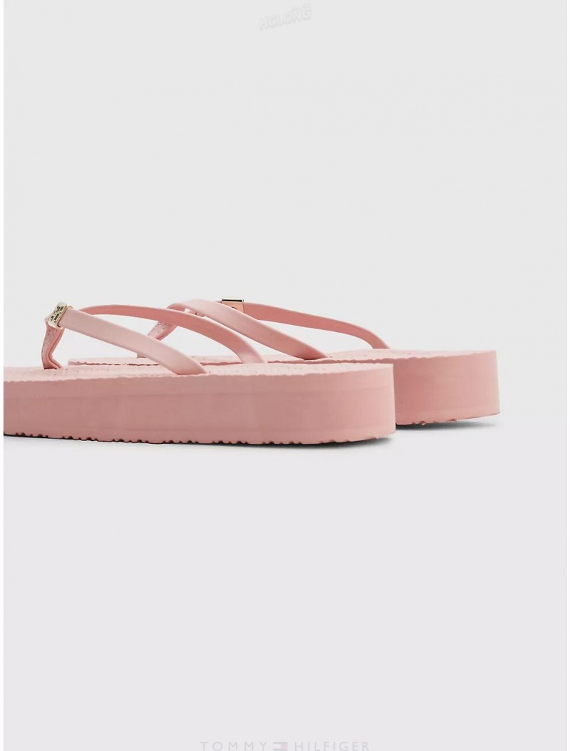 Tommy Hilfiger Logo Flat Platform Sandal Shoes Soothing Pink | 2478-PKOBJ