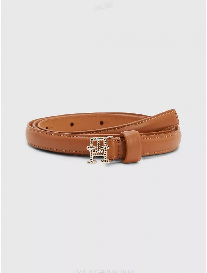 Tommy Hilfiger Logo High-Waisted Belt Belts Tan | 9785-SITAK