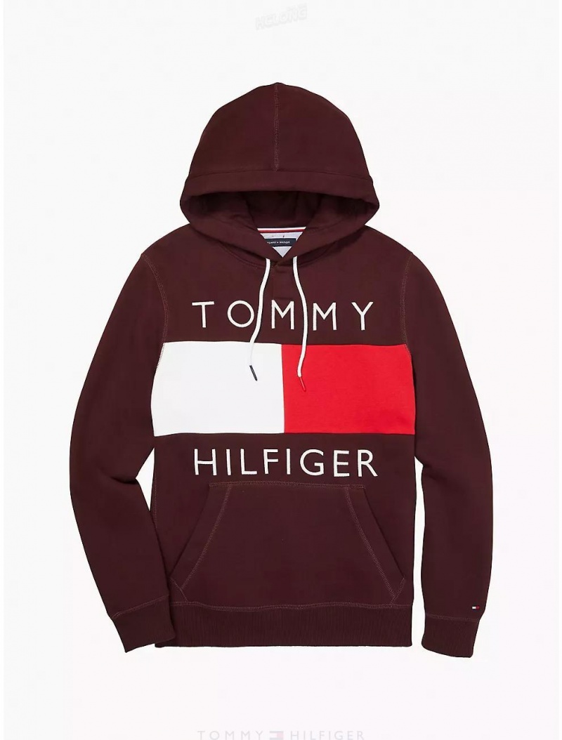 Tommy Hilfiger Logo Hoodie Tops Dark Cabernet | 4789-DFOPV