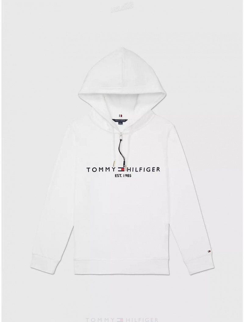 Tommy Hilfiger Logo Hoodie Tops Fresh White | 3597-RQWEO