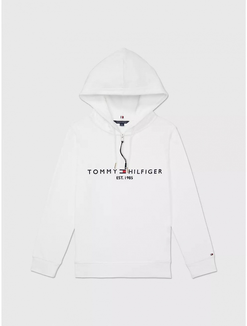 Tommy Hilfiger Logo Hoodie Tops Fresh White | 3597-RQWEO