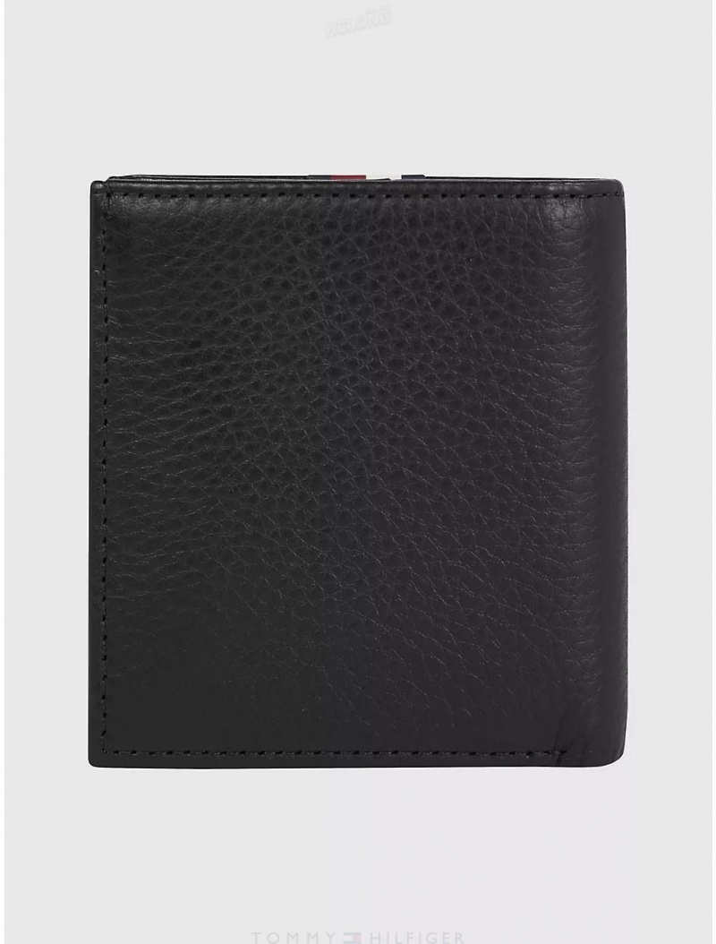 Tommy Hilfiger Logo Leather Bifold Wallet Wallets Black | 4673-WIVZO