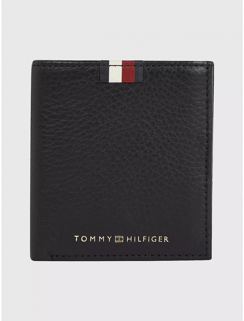 Tommy Hilfiger Logo Leather Bifold Wallet Wallets Black | 4673-WIVZO