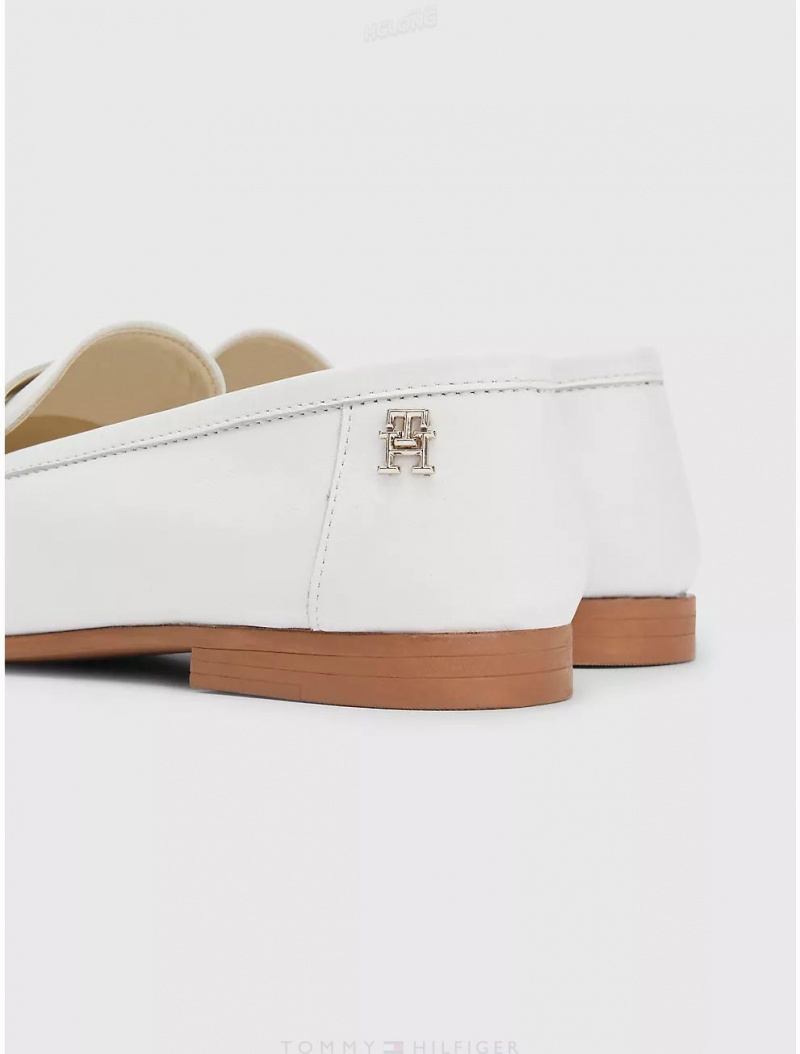 Tommy Hilfiger Logo Leather Loafer Shoes White/Ecru | 1863-FZMKS