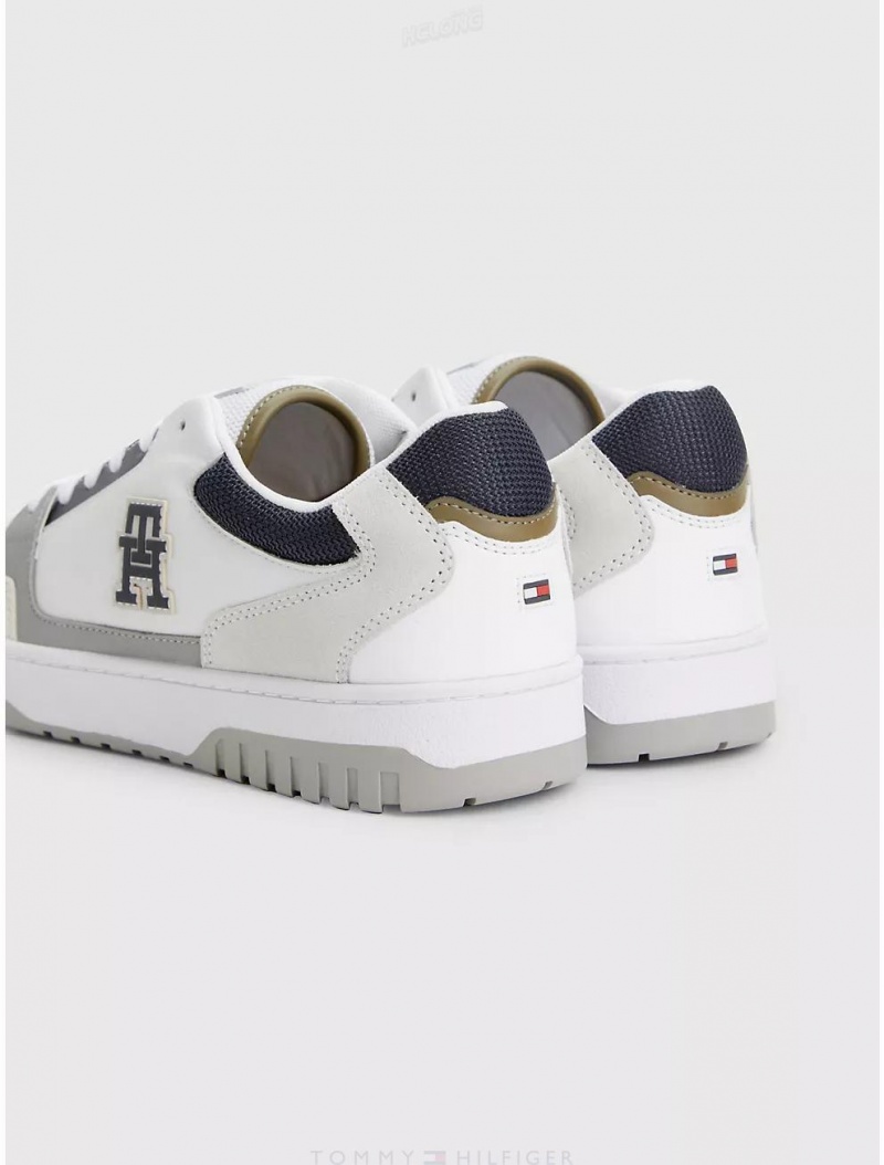 Tommy Hilfiger Logo Leather Sneaker Shoes White | 2719-HQPBN