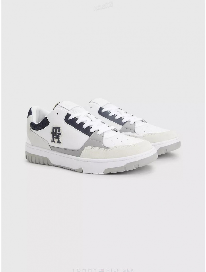 Tommy Hilfiger Logo Leather Sneaker Shoes White | 2719-HQPBN