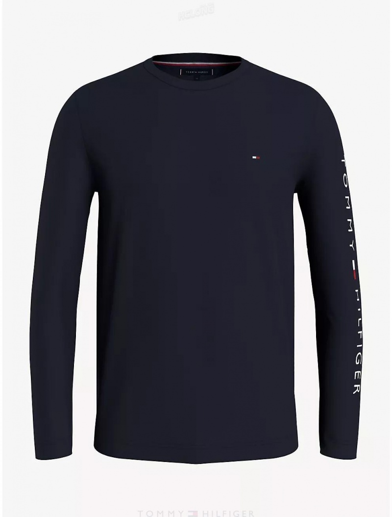 Tommy Hilfiger Logo Long-Sleeve T-Shirt T-Shirts Desert Sky | 8601-WCSPA