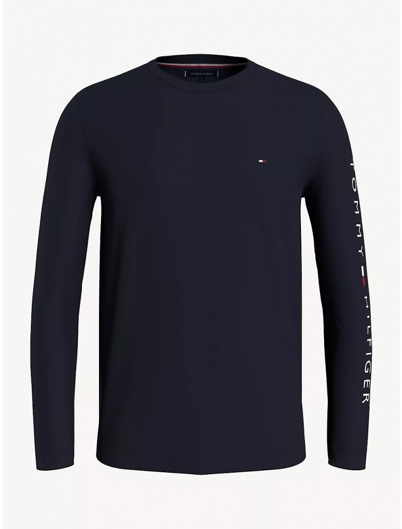 Tommy Hilfiger Logo Long-Sleeve T-Shirt T-Shirts Desert Sky | 8601-WCSPA