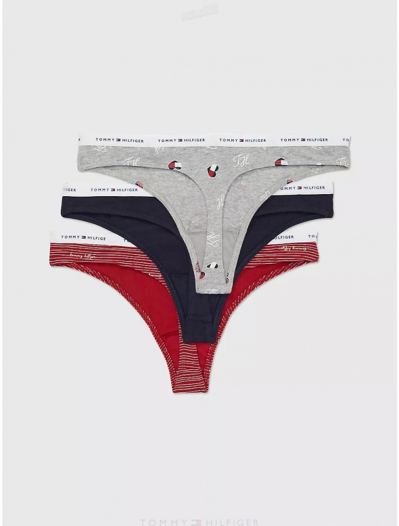 Tommy Hilfiger Logo Mix Thong 3-Pack Panties Multi | 3847-GCHYS