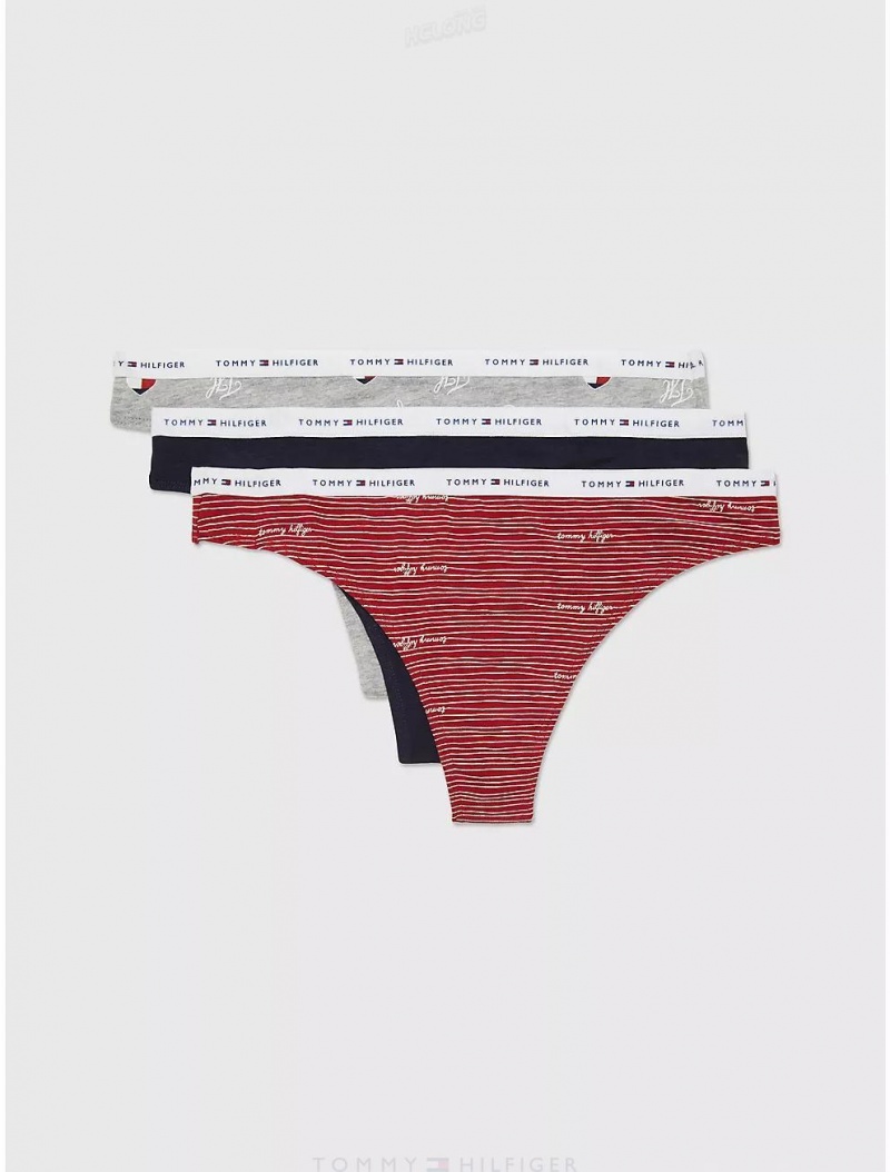 Tommy Hilfiger Logo Mix Thong 3-Pack Panties Multi | 3847-GCHYS