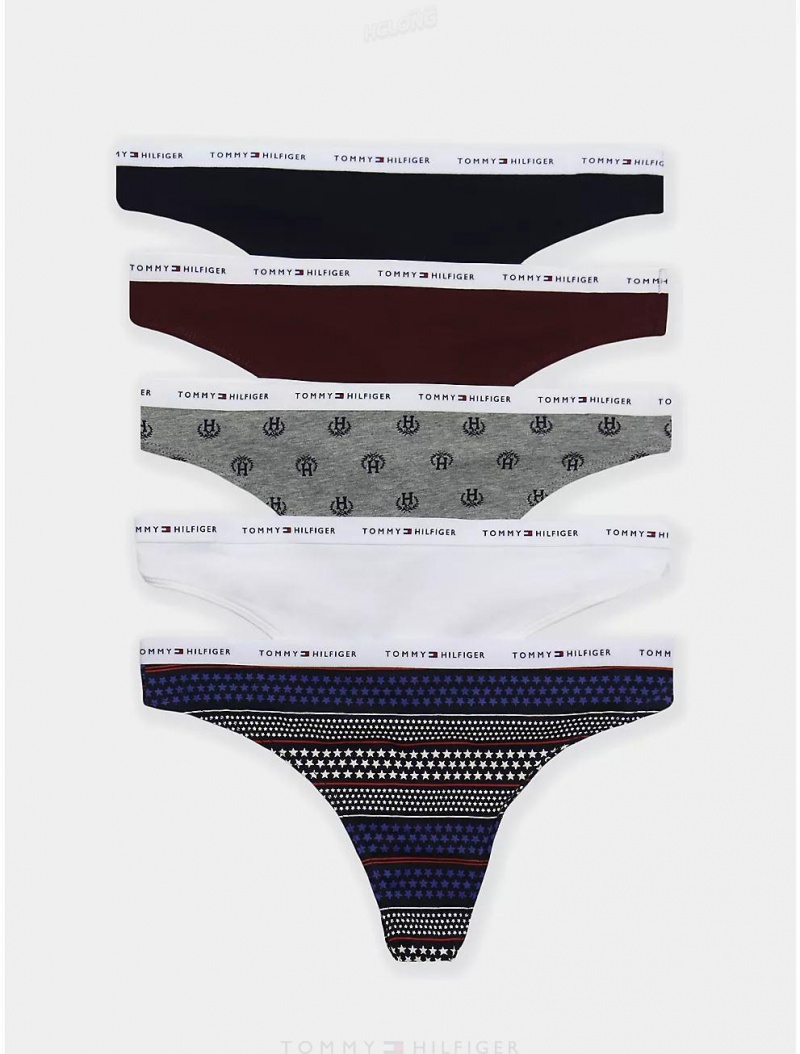 Tommy Hilfiger Logo Mix Thong 5-Pack Panties Multi | 5026-BNHGX