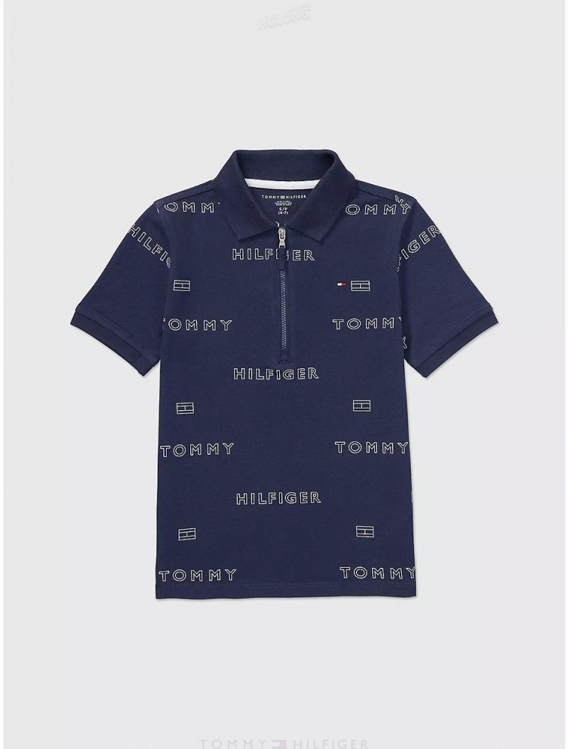 Tommy Hilfiger Logo Pique Cotton Zip Polo Tops Cobalt Sapphire | 0867-QMSUB