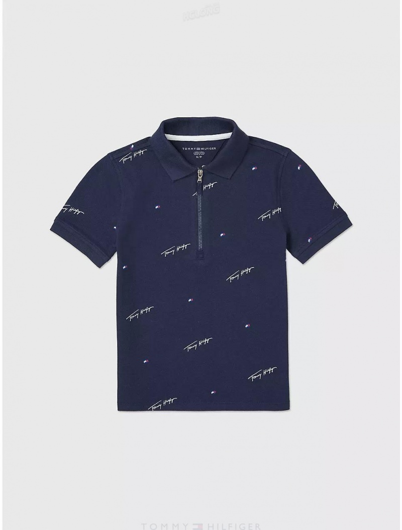 Tommy Hilfiger Logo Print Polo Tops Cobalt Sapphire Multi | 8452-QILVZ